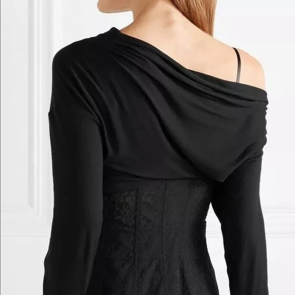 ALEXANDER WANG LACE & MODAL DRAPED JERSEY BUSTIER MINI-DRESS, SZ 0 BLACK - Picture 15 of 15